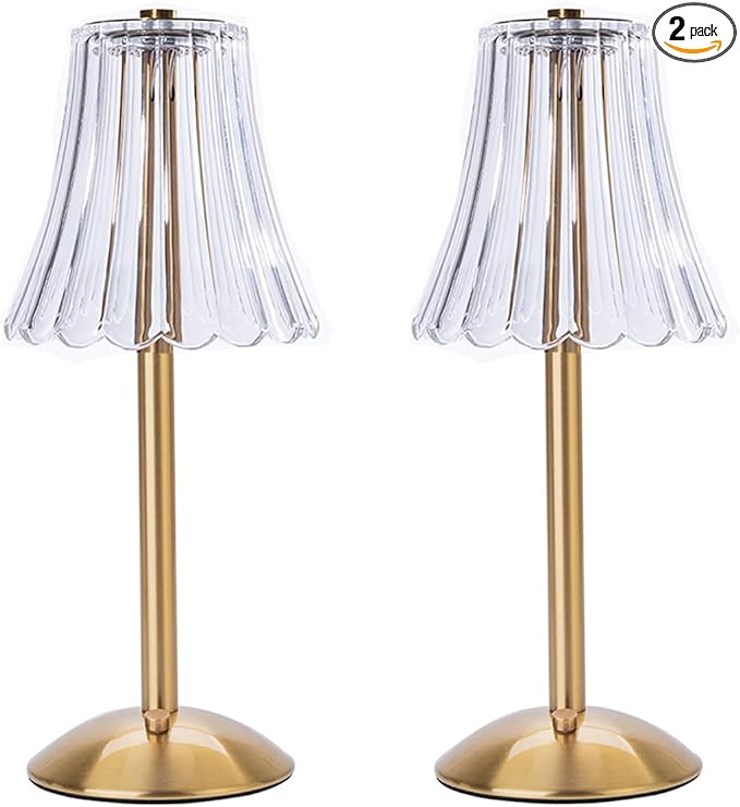 Cordless Table Lamp Crystal Battery Operated Lamp,Night Light for Livingroom, Bedroom,Kidsroom,Outdoor,Restaurant,Nightstand,Rechargeable(Pack2 Gold Flower Lamp) - LeafyLoom