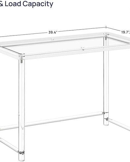 HMYHUM Acrylic Desk, Clear Desk for Home Office for Laptop, Study, Writing, Vanity Table with Cylindrical Legs, Modern, Easy Assembly, 39.4" L x 19.7" W x 29.5" H - LeafyLoom