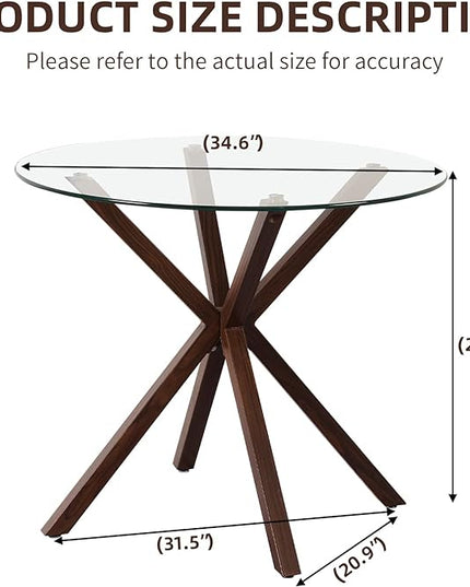 Glass Dining Table,Modern Tempered Glass Top Dining Room Table with Cross Base for 4 People,Round Large Dining Table Glass Kitchen Table - LeafyLoom