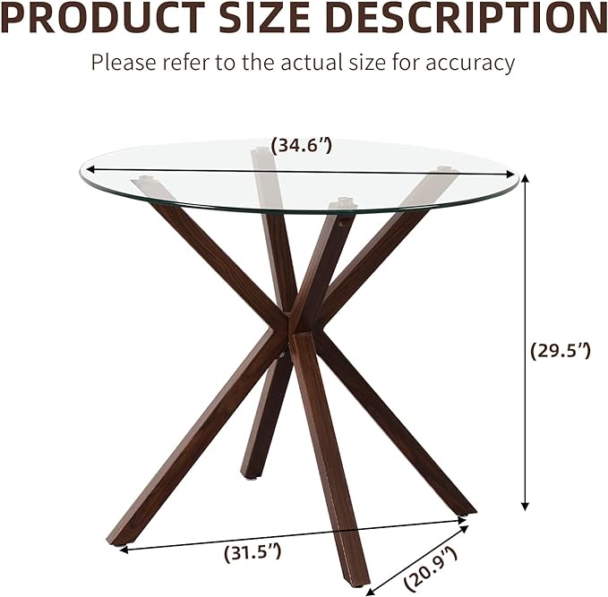 Glass Dining Table,Modern Tempered Glass Top Dining Room Table with Cross Base for 4 People,Round Large Dining Table Glass Kitchen Table - LeafyLoom