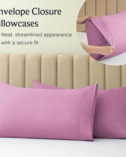 LuxClub 6 PC California King Sheet Set, Breathable Luxury Bed Sheets, Deep Pockets 18" Wrinkle Free Cooling Sheets Machine Washable Hotel Bedding Silky Soft - Light Plum Cal King - LeafyLoom