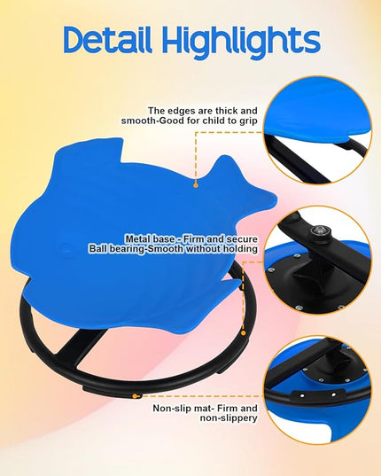 Kids Swivel Chair, Kids Spinning Chair, Dark Blue Sensory Products Metal Base Non-Slip Seat and Spin Chair for Autism Child Body Coordination Training Age 2-10 Indoor and Outdoor - LeafyLoom