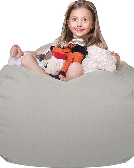 Wekapo Stuffed Animal Storage Bean Bag Chair Cover for Kids | Stuffable Zipper Beanbag for Organizing Children Plush Toys Large Premium Cotton Canvas (Solid Grey, X-Large) - LeafyLoom