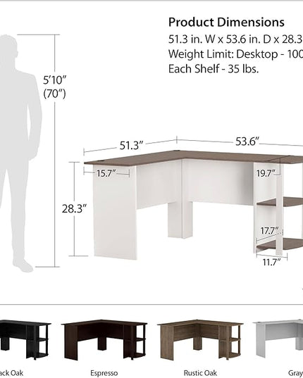 Ameriwood Home Dakota L-Shaped Desk with Bookshelves, Dove Gray - LeafyLoom