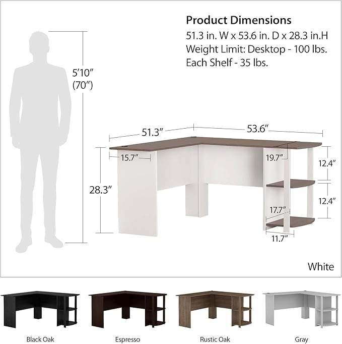 Ameriwood Home Dakota L-Shaped Desk with Bookshelves, Dove Gray - LeafyLoom