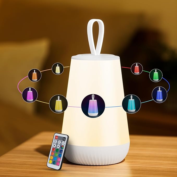 Dimmable Night Light Touch Lamp for Bedroom Rechargeable Remote Bedside Lamp Portable Hanging Table Lamp Changeable Warm White Light Perfect Toy Gift for Kids Adults - LeafyLoom
