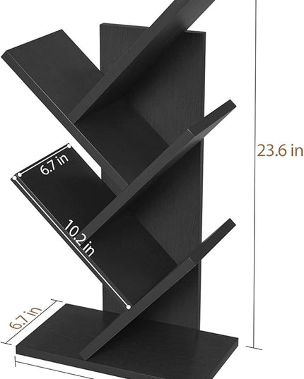 Topfurny Tree Bookshelf, 4-Tier Book Storage Organizer Shelves Floor Standing Bookcase, Wood Storage Rack for Office Home School Shelf Display for Cd/Magazine/Book -Black - LeafyLoom