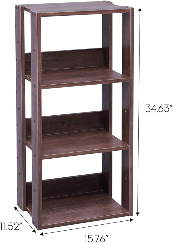 IRIS USA 3-Tier 16" Medium Open Wooden Bookshelf with Adjustable Shelves, Easy Assembly Bookcase Farmhouse Shelf for Small Spaces Bedroom Office Living Room Indoor, Brown - LeafyLoom