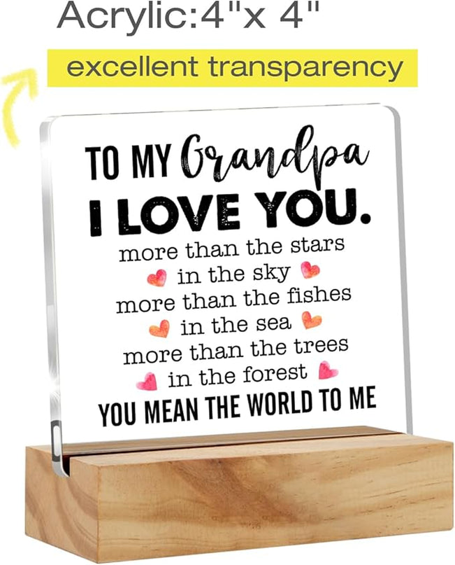 Gifts for Grandfather Papa from Grandson Granddaughter, to My Grandpa Desk Decor Acrylic Desk Plaque Sign with Wood Stand Home Office Desk Sign Keepsake Father's Day Present - LeafyLoom