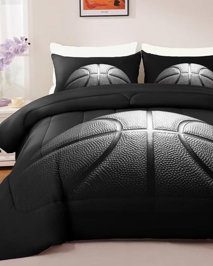 Basketball Comforter Set Twin Size for Boys Kids Teens All Season Sports Theme Basketball Bedding Sets Teenage Bed Bedrooom Set 3 Pieces with Pillowcases, - LeafyLoom
