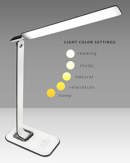 LED Desk Lamp With USB Charging Port Dimmable Touch Controls w/Color Adjustment, Eye Care Task Lamp, 5W, 1000 Lux,Multicolor - LeafyLoom