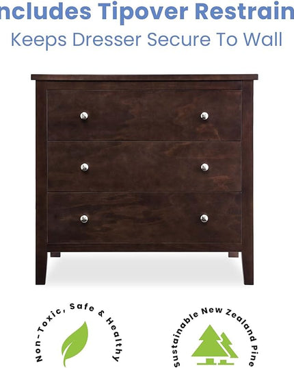 Delta Children Campbell 3 Drawer Dresser, Walnut Espresso - LeafyLoom