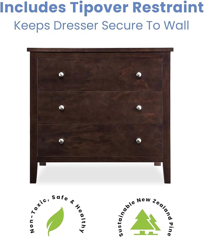 Delta Children Campbell 3 Drawer Dresser, Walnut Espresso - LeafyLoom