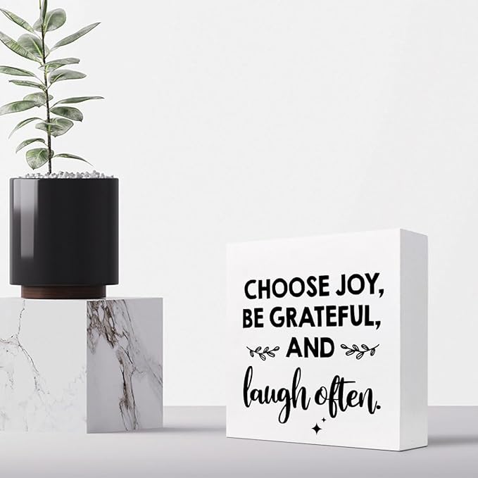 Inspirational Wood Box Sign Desk Decor,Choose Joy Be Grateful and Laugh Often Wood Plaque Signs,Rustic Positive Wooden Block Sign Decor for Office Workplace Classroom Shelf Table Decoration C1078 - LeafyLoom