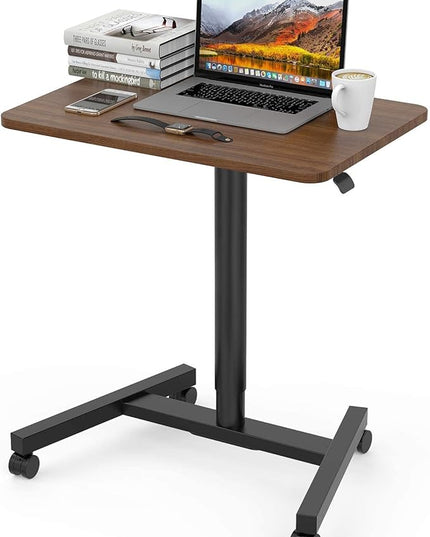 28-Inch Height Adjustable Laptop Desk, Sit-to-Stand Desk with Lockable Wheels, Rolling Standing Mobile Desk Cart for Home Office Classroom (Coffee) - LeafyLoom