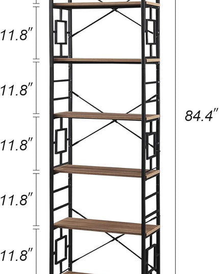 HOMISSUE Tall Bookshelf, Industrial 7-Tier Bookshelf with Unique Design, Open Bookshelves and Bookcases, Freestanding Book Shelf Bookcase for Living Room, Home Office and Bedroom, Rustic Brown - LeafyLoom