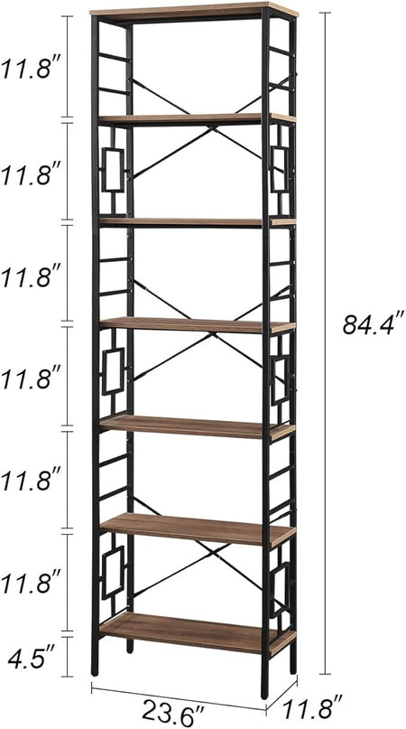 HOMISSUE Tall Bookshelf, Industrial 7-Tier Bookshelf with Unique Design, Open Bookshelves and Bookcases, Freestanding Book Shelf Bookcase for Living Room, Home Office and Bedroom, Rustic Brown - LeafyLoom