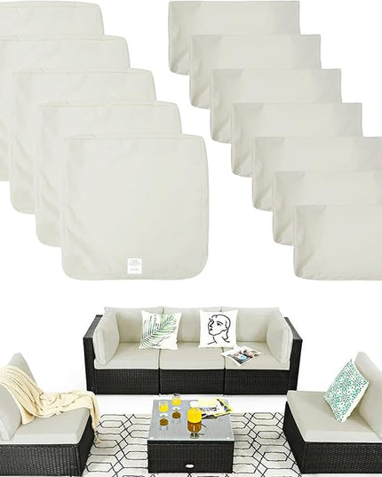 ClawsCover 12 Pack Outdoor Seat and Back Cushions Replacement Covers Fit for 6Pieces 5-Seater Wicker Rattan Patio Furniture Conversation Set Sectional Couch Chairs,Cream-Include Cover Only - LeafyLoom