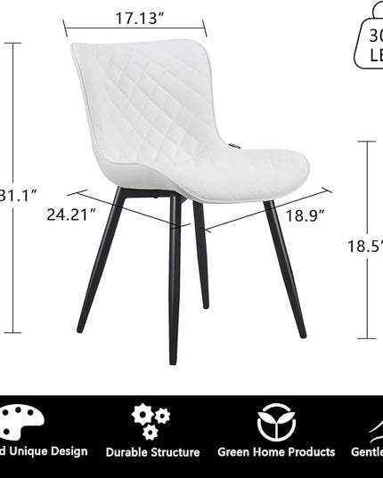 YOUTASTE White Dining Chairs Set of 2 Mid Century Modern Kitchen Chairs PU Leather Armless Upholstered Accent Dinner Chair with Back Metal Legs for Guest Reception Waiting Living Room - LeafyLoom
