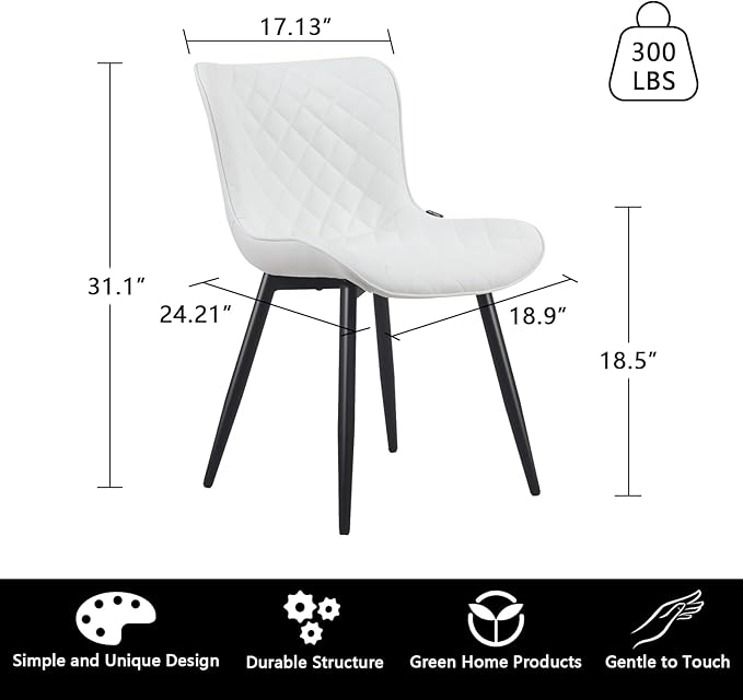YOUTASTE White Dining Chairs Set of 2 Mid Century Modern Kitchen Chairs PU Leather Armless Upholstered Accent Dinner Chair with Back Metal Legs for Guest Reception Waiting Living Room - LeafyLoom