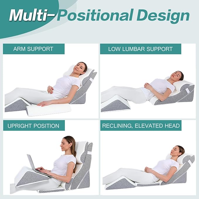 6Pcs Wedge Pillow for Sleeping, Orthopedic Bed Wedge Pillows for After Surgery, Foam Triangle Sit Up Pillow Wedge for Back, Neck, Shoulder Support, Leg Elevation, Acid Reflux Charcoal Grey - LeafyLoom