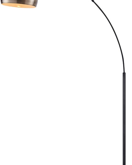 Teamson Home Arquer 68.1" Arc Floor Lamp for Living Rooms, Home Offices, Dining Rooms, Bedrooms with Faux Black Marble Base and Antique Brass Bell Shade - LeafyLoom