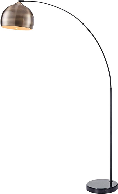 Teamson Home Arquer 68.1" Arc Floor Lamp for Living Rooms, Home Offices, Dining Rooms, Bedrooms with Faux Black Marble Base and Antique Brass Bell Shade - LeafyLoom