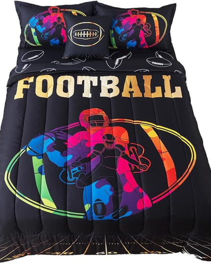 ADASMILE A & S Football Comforter Set Twin for Boys Kids American Football Bedding Set Sports Football Player Comforter with Football Sheets Twin Bed in A Bag Rugby Comforter Sets for Kids Home Decor - LeafyLoom
