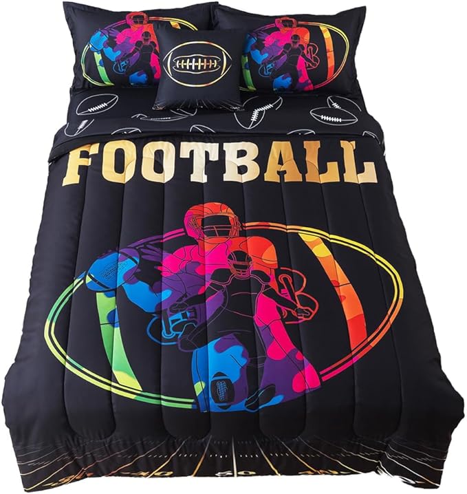 ADASMILE A & S Football Comforter Set Twin for Boys Kids American Football Bedding Set Sports Football Player Comforter with Football Sheets Twin Bed in A Bag Rugby Comforter Sets for Kids Home Decor - LeafyLoom
