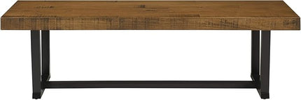Walker Edison Protrero Urban Industrial Solid Wood and Metal Dining Bench, 60 Inch, Rustic Oak - LeafyLoom