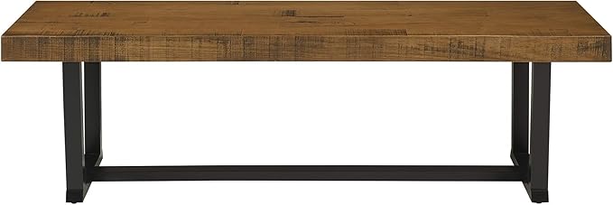 Walker Edison Protrero Urban Industrial Solid Wood and Metal Dining Bench, 60 Inch, Rustic Oak - LeafyLoom