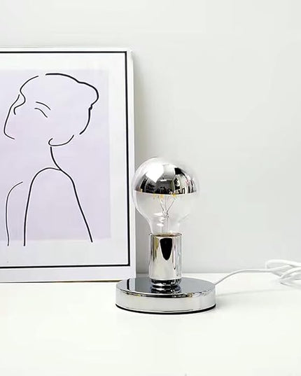 Simple Unique Lamp Base Only,Mini Bedside Table Lamp Bases,E26 Edison Light Bulb Stand Lamps for Small Spaces,Minimalist Desk Lamps Set w/ 5.8ft White Cord Switch Plug,No Bulb,Silver/Chrome,S - LeafyLoom
