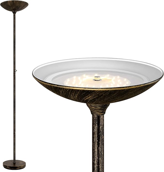 BoostArea Torchiere Floor Lamp Antique Bronze, 24W Super Bright LED Standing Lamp, 3000K Dimmable Pole Lamp with Rotary Switch, 70 Inch Tall Metal Modern Floor Lamps for Living Room/Bedroom/Office/Den - LeafyLoom