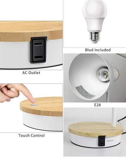 Metal Desk Lamp Touch Reading Lights Table Lamp Arc Desk Lamps for Bedroom, 3 Way Dimmable Bedside Lamp with USB Charging Ports, Reading Lamp for Study Room and Office - (White-02) - LeafyLoom