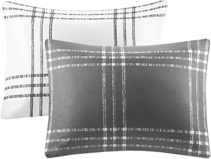 Intelligent Design Pike Reversible Comforter Set, Cottage Plaid Print, Modern Cabin Lifestyle, Down Alternative, All Season Bedding with Matching Sham, Full/Queen White/Grey 3 Piece - LeafyLoom