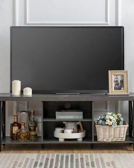 GAZHOME TV Stand for TV up to 55 Inches, TV Cabinet with Open Storage, TV Console Unit with Shelving for Living Room, Entertainment Room, Grey - LeafyLoom