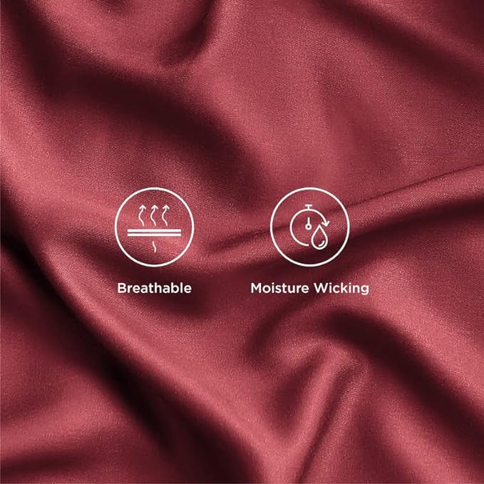 Bedsure King Size Sheet Set, Cooling Sheets King, Rayon Derived from Bamboo, Deep Pocket Up to 16", Breathable & Soft Bed Sheets, Hotel Luxury Silky Bedding Sheets & Pillowcases, Burgundy - LeafyLoom