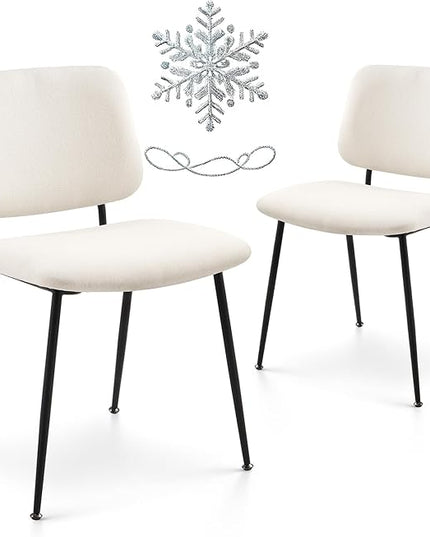 COLAMY Modern Upholstered Dining Chairs Set of 2, Fabric Dining Room Chairs Accent Diner Chair Stylish Kitchen Chairs with Solid Metal Legs, Cream - LeafyLoom