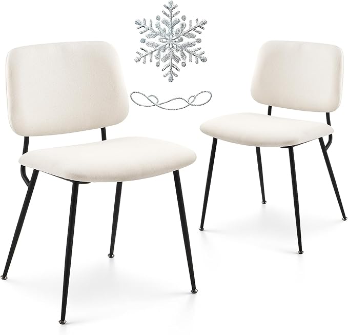 COLAMY Modern Upholstered Dining Chairs Set of 2, Fabric Dining Room Chairs Accent Diner Chair Stylish Kitchen Chairs with Solid Metal Legs, Cream - LeafyLoom