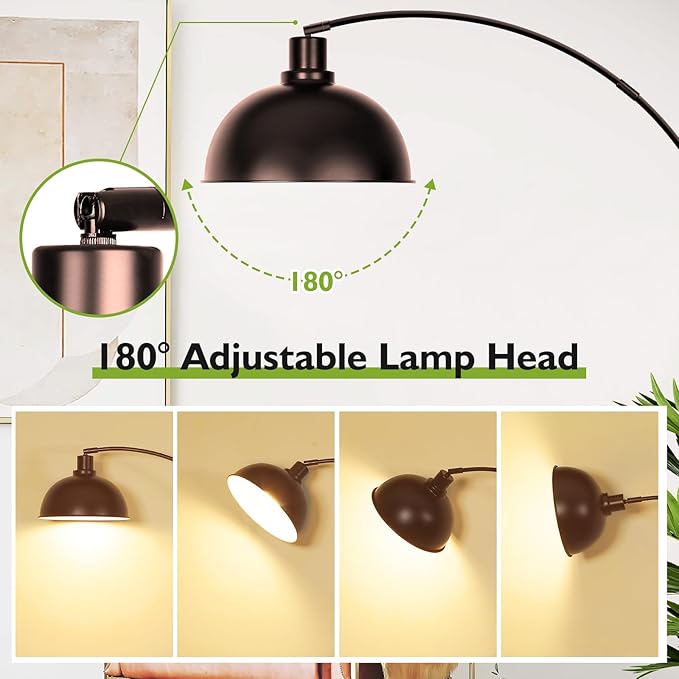 Arc Floor Lamps for Living Room,Modern Tall Standing Lamp Remote Control,Stepless Dimmable Bronze Floor Lamp with Hanging Dome Shade,Over Couch Arched Reading Lamp for Bedroom, Office (Bulb Included) - LeafyLoom