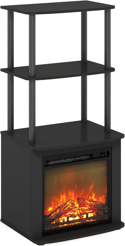 Furinno Turn-N-Tube 2-Tier Tall TV Entertainment Side Table Display Rack with Fireplace Insert, Americano/Black - LeafyLoom