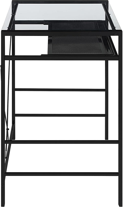 OSP Home Furnishings Zephyr Computer Desk with Keyboard Shelf and Tempered Glass Top, Clear Glass and Black Frame, 36" W x 20" D x 30.25" H - LeafyLoom