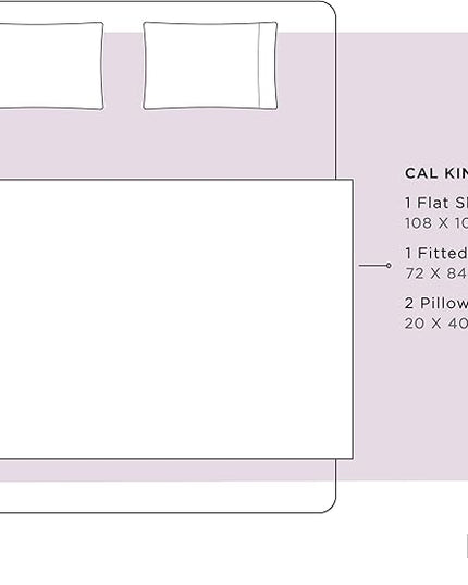 100% Cotton Percale Sheets California King Size, Iris Lilac, Deep Pocket, 4 Pieces Sheet Set - 1 Flat, 1 Deep Pocket Fitted Sheet and 2 Pillowcases, Crisp Cool and Strong Bed Linen - LeafyLoom