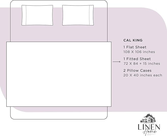 100% Cotton Percale Sheets California King Size, Iris Lilac, Deep Pocket, 4 Pieces Sheet Set - 1 Flat, 1 Deep Pocket Fitted Sheet and 2 Pillowcases, Crisp Cool and Strong Bed Linen - LeafyLoom
