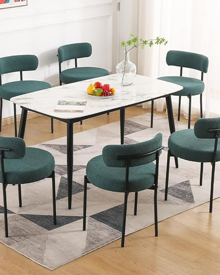 EDWELL Green Dining Chairs Set of 4, Modern Upholstered Dining Room Chairs with Thick Cushion, Curved Backrest Kitchen Chairs Boucle Chair for Dining Room, Living Room - LeafyLoom