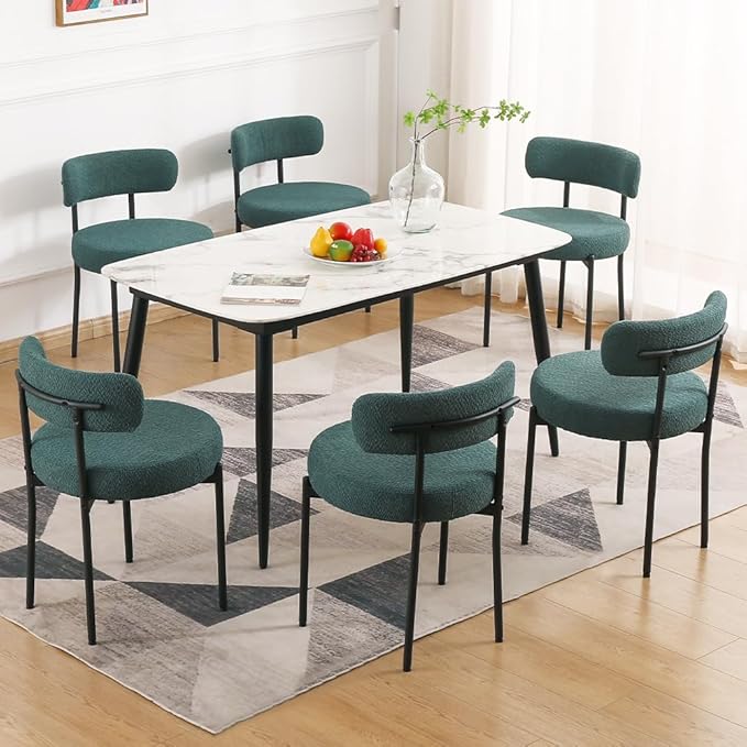 EDWELL Green Dining Chairs Set of 4, Modern Upholstered Dining Room Chairs with Thick Cushion, Curved Backrest Kitchen Chairs Boucle Chair for Dining Room, Living Room - LeafyLoom