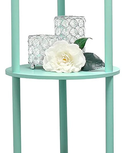Simple Designs LF2010-AQU 62.5" Round Modern Shelf Etagere Organizer Storage Floor Lamp with 2 USB Charging Ports, 1 Charging Outlet and Linen Shade for Living Room Bedroom, Aqua, 11.5 x 11.5 x 62.5 - LeafyLoom