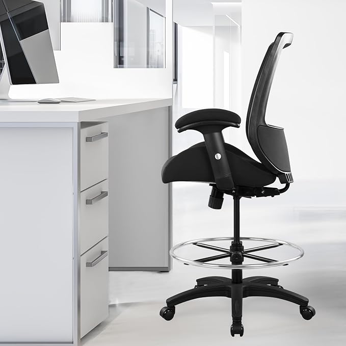 BOLISS Big and Tall 400lbs Mesh Ergonomic Drafting Chair,Tall Office Chair, Standing Desk Chair,Height Adjustable Armrest,Lumbar Support,Foot Ring,Swivel Computer Task Chair-Black - LeafyLoom