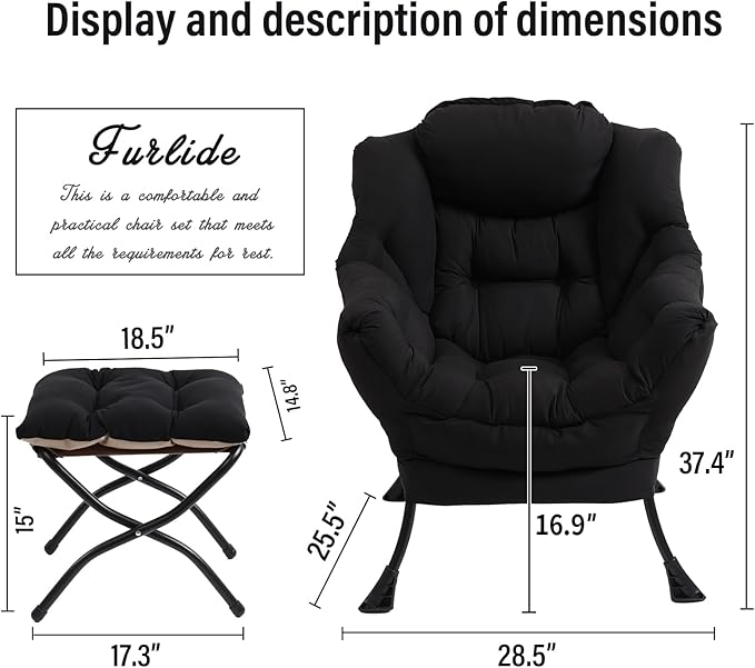 Lazy Chair with Ottoman, Modern Chair with Folding Footrest, Lounge Accent Chair, Comfortable Reading Chair (Peach Black) - LeafyLoom