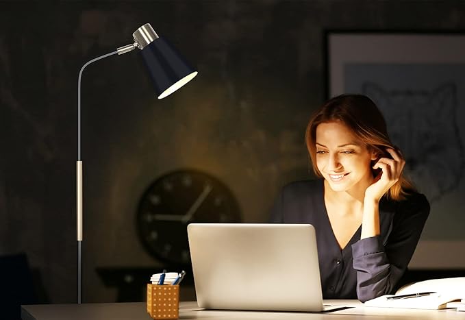 NIOSTA Floor Lamp, Industrial Floor Lamp Height Adjustable 360°Rotation Lampshade Modern Standing Lamp, Floor Lamps for Living Room, Office, Bedroom Reading, Work etc(Black) - LeafyLoom